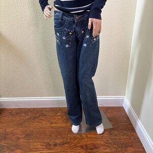 Embroidered Dark Blue Straight-Leg Women’s Jeans